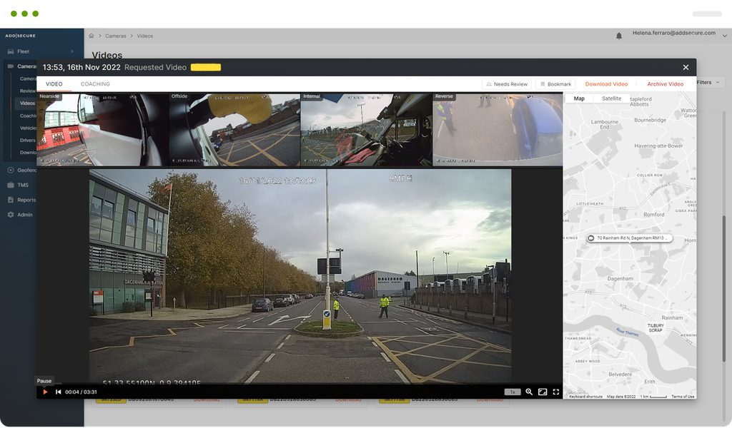 multi camera footage shown on telematics platform