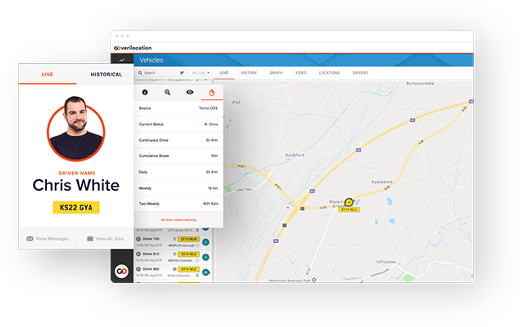 Screen shot of telematics platform