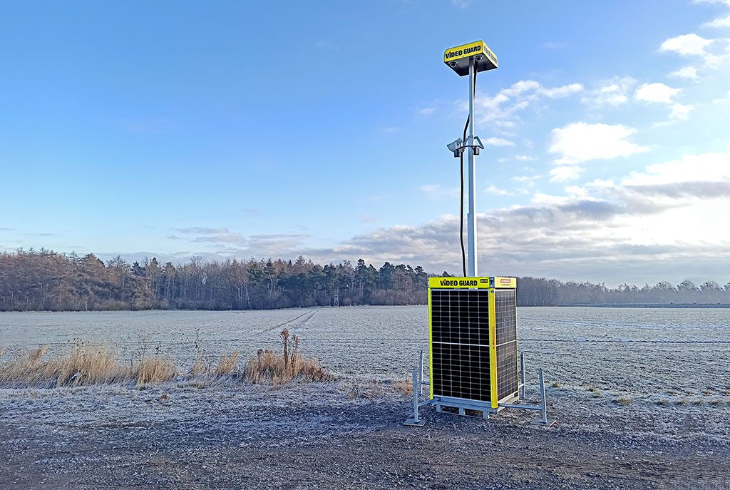 Surveillance tower powered by solar panels