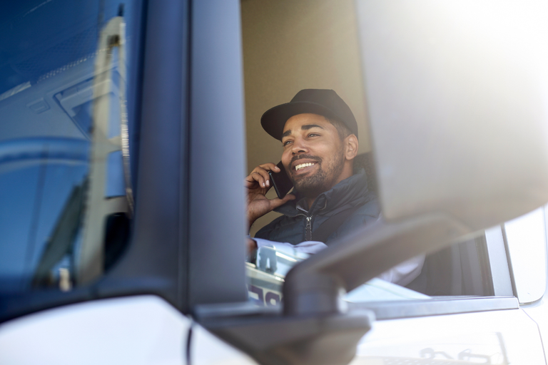 hgv driver on a phone