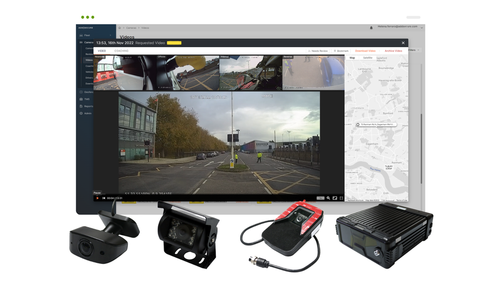 multi-camera kit and screenshot of Verilocation video telematics module