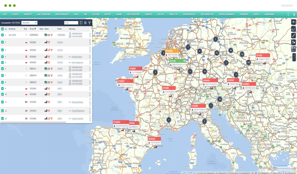 Lokalizacja pojazdów - GPS - Telematyka - Mapa