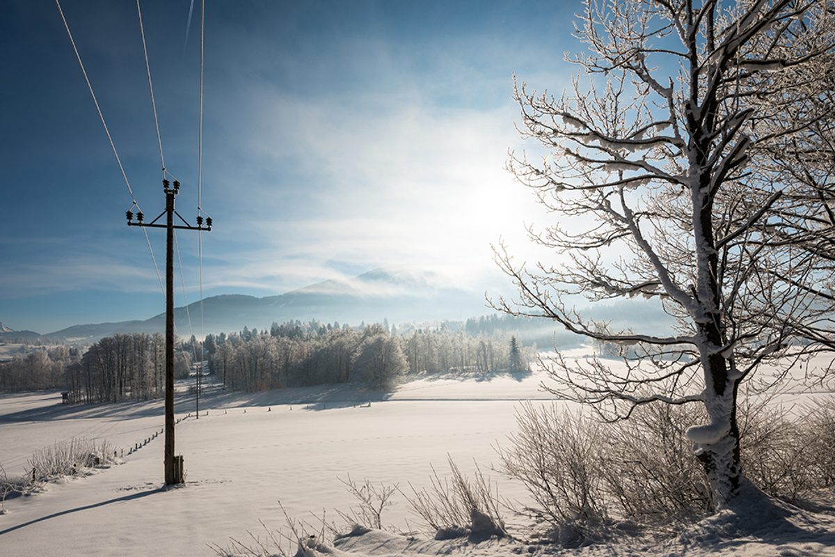 landscape with snow and electrical towers