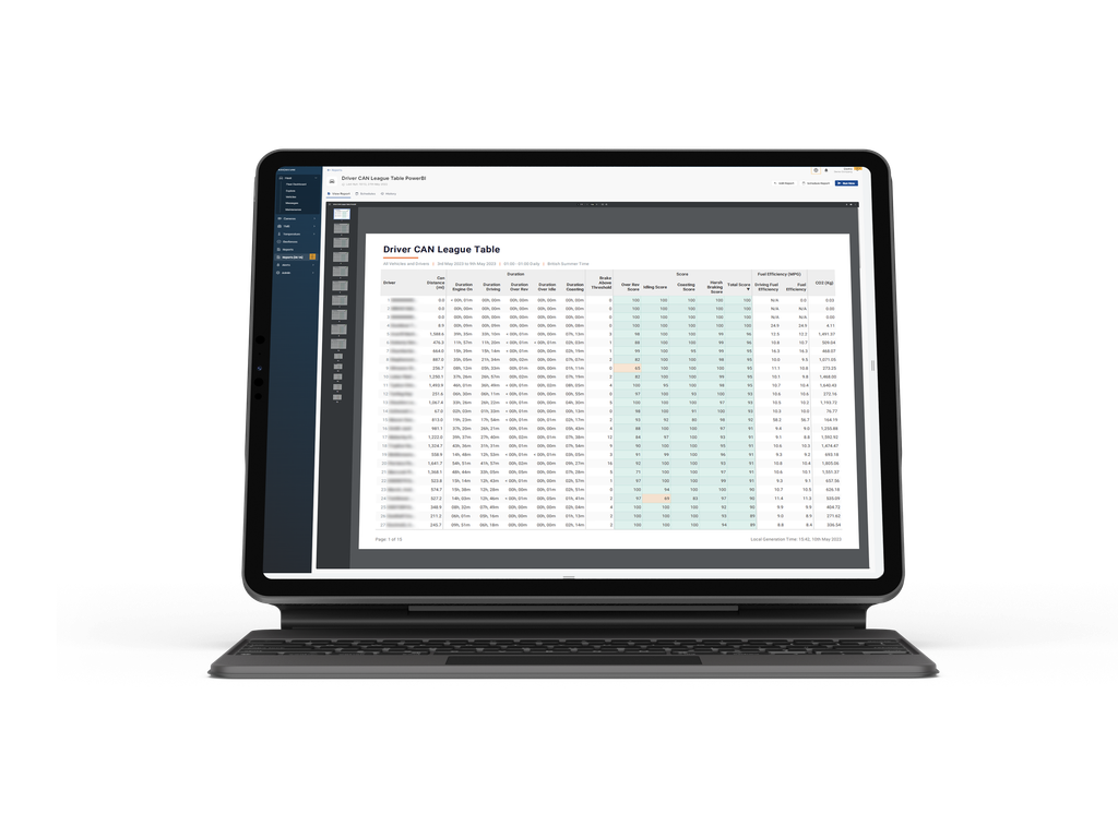 Driver performance league table on tablet